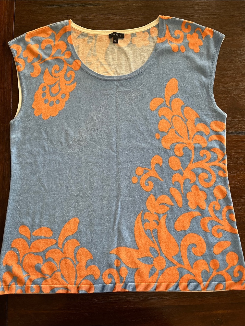 Talbots Blue Tank Top with Orange Floral Motif